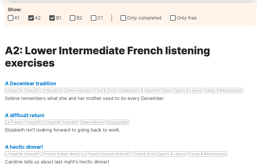 listening exercice for French kwiziq