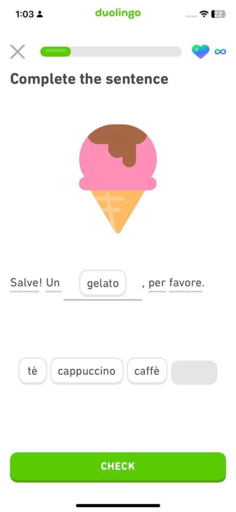 fill in the blanks on duolingo italian course
