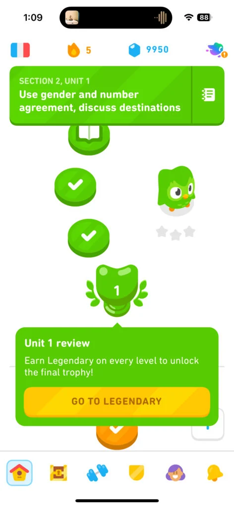 legendary level on unit review duolingo