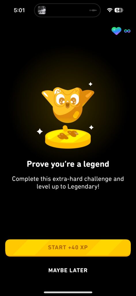 legendary level for 40XP in duolingo app