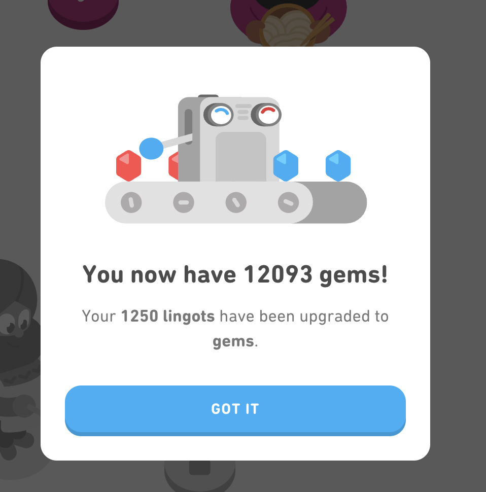 lingots upgraded to gems on Duolingo