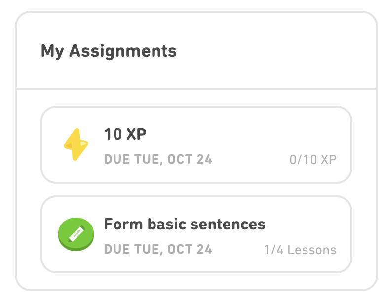 assignments on the desktop version of duolingo