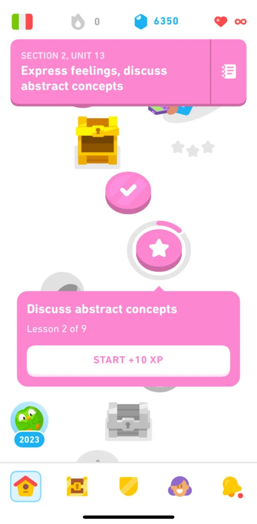 10 XP earned per lesson on Duolingo 