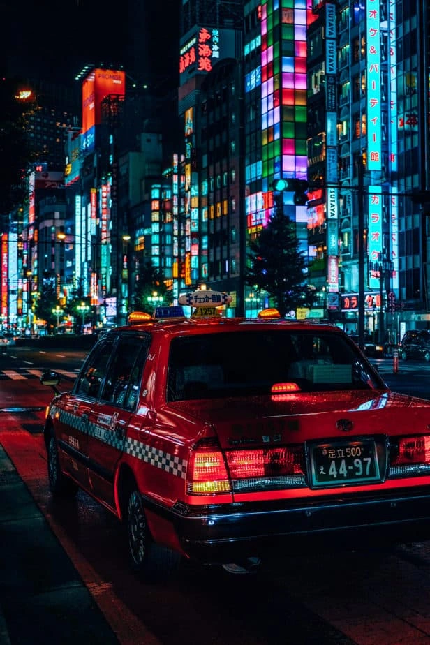 A pink taxi in Tokyo, Japan